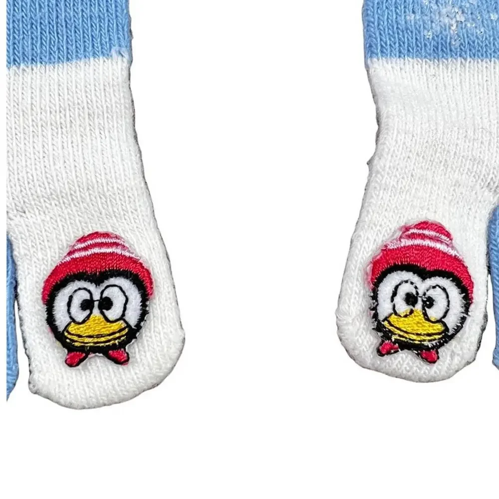 Festive Christmas Penguin Toe Socks in Blue with White Fluffy Fringe Snowflakes